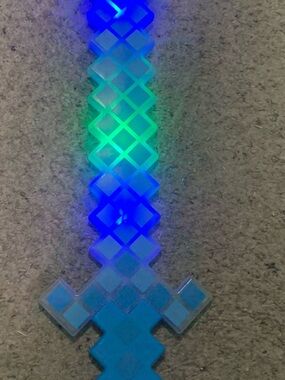 Minecraft Blue Light-Up Pixel Sword Kids Action Toy 3 Light Modes